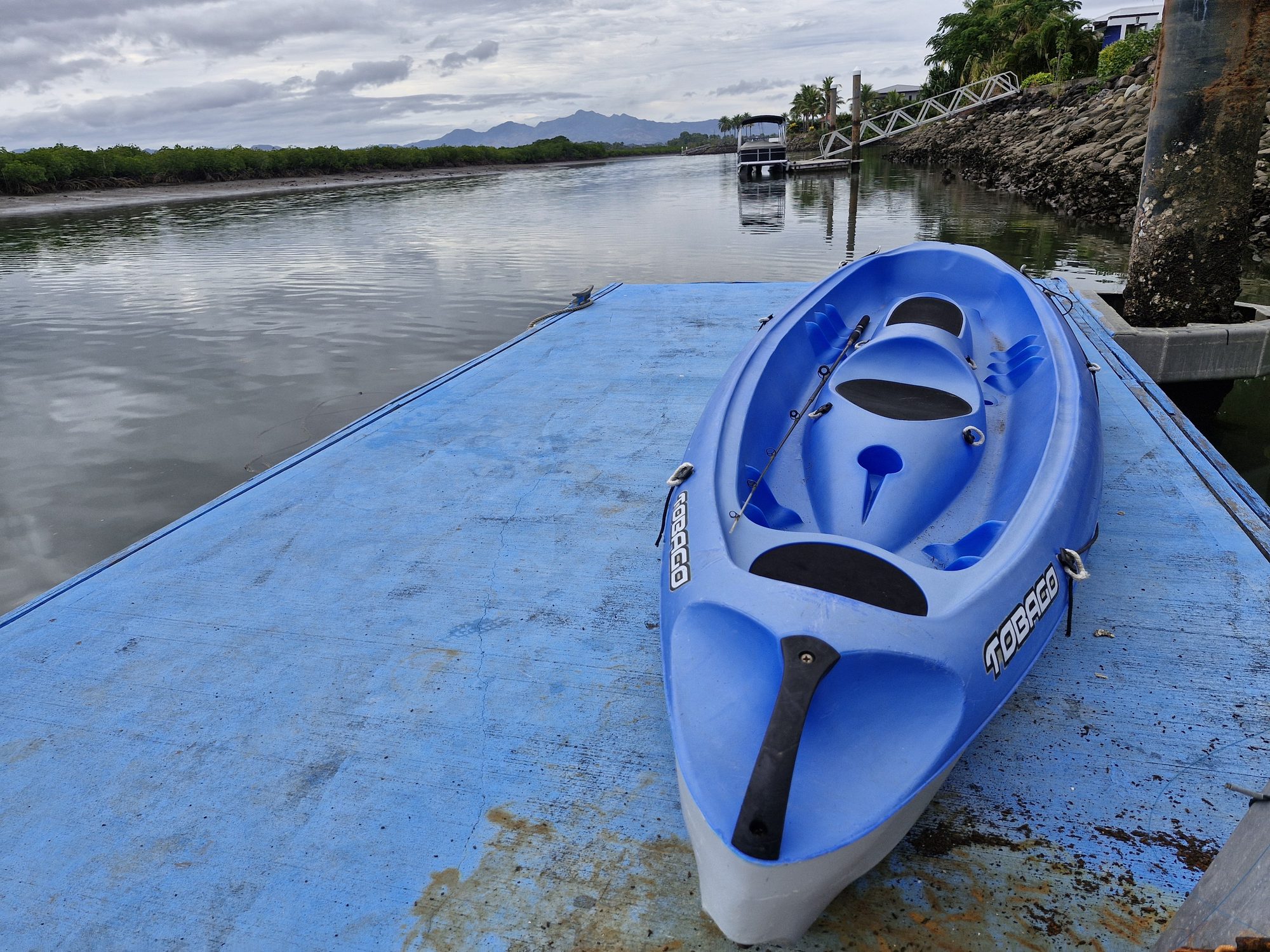 Kayak on the dock looking out over the water