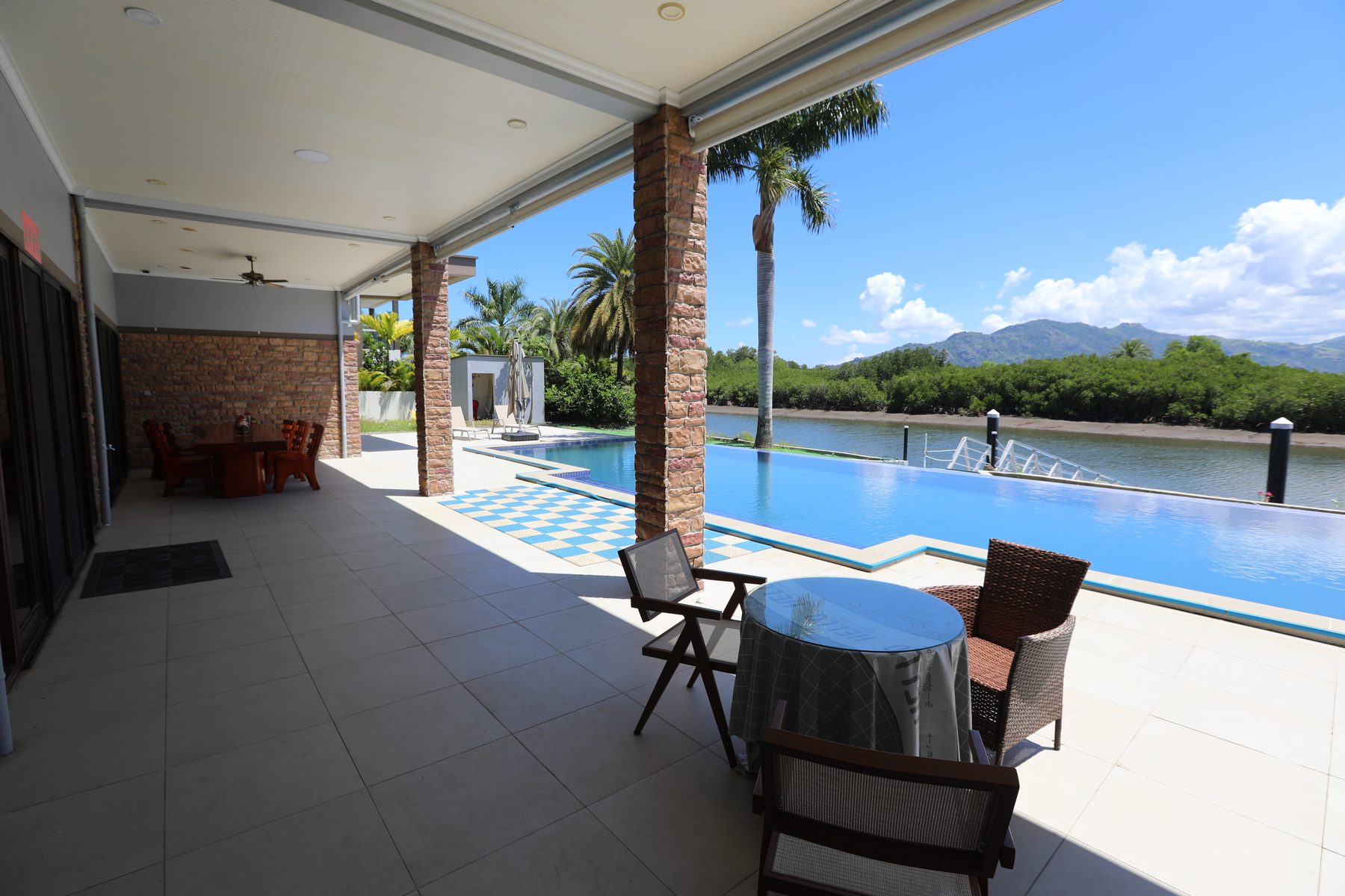 Sun loungers beside the pool